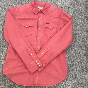 Ralph Lauren Men's Pearl Snap Red Button Down Shirt